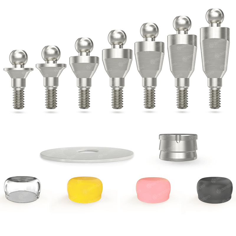 Straight titanium ball attachment set for dental implant - full set