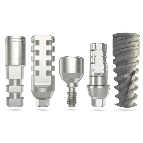 Neo spiral dental implant + straight shoulder abutment + healing cap + transfer + analog