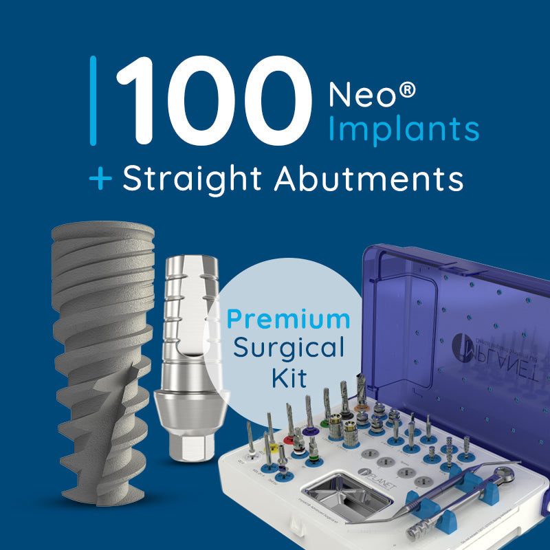 100 Implantes Neo® + 100 Pilares Rectos + ImplaKit® Advanced - Hexágono Interno