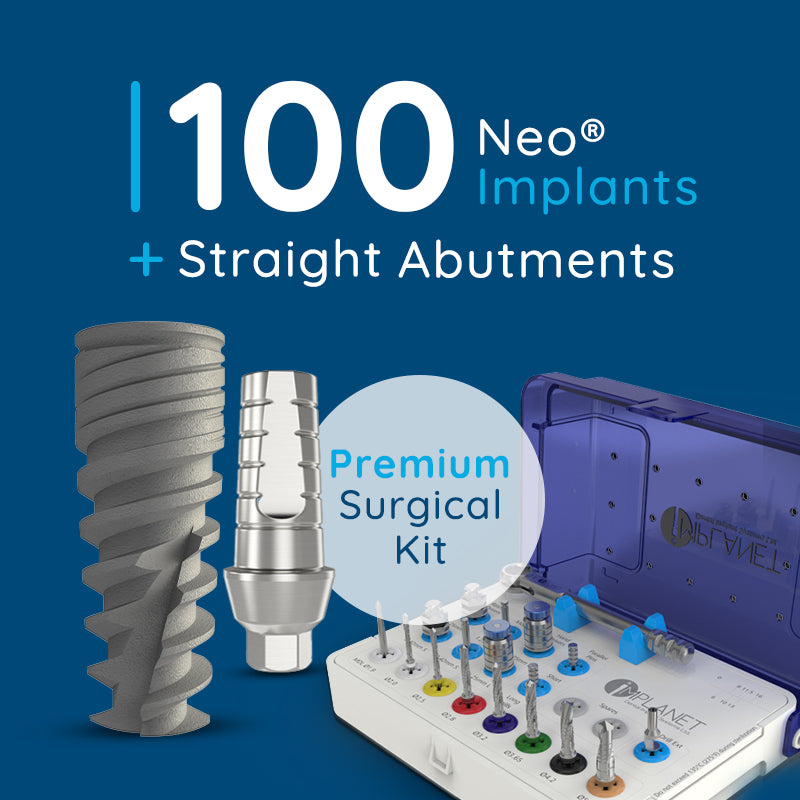 100 Neo® Implants + 100 Straight Abutments + ImplaKit® Starter - Internal Hex