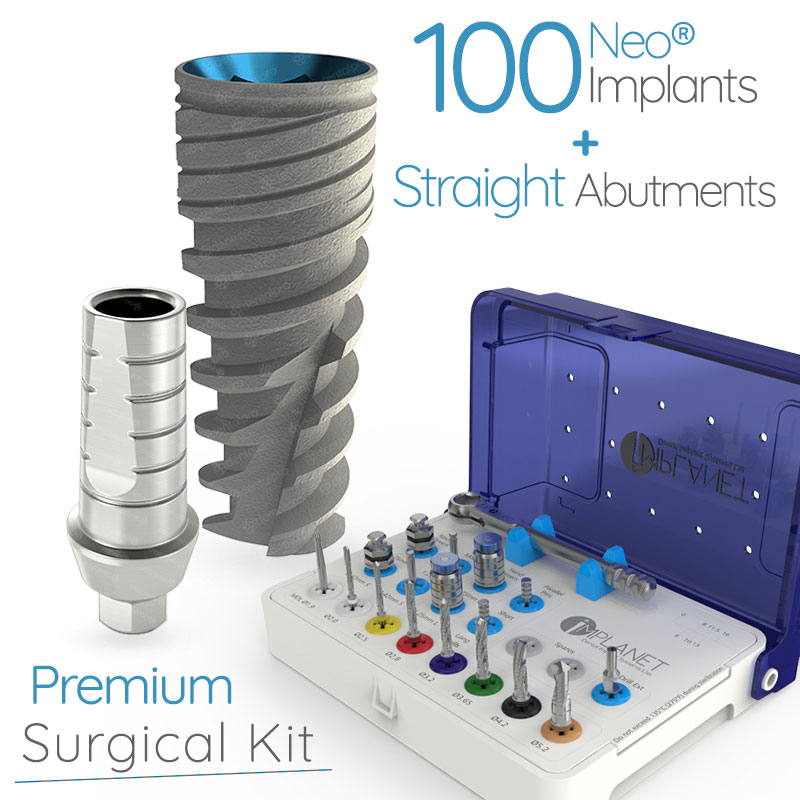 100 Neo® Implants + 100 Straight Abuments + ImplaKit® Starter - Internal Hex